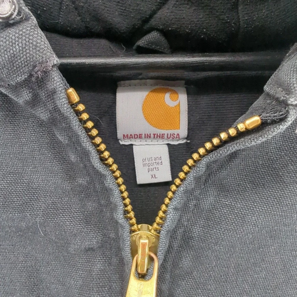 Vintage Carhartt J140 Quilted Lined Black Hooded Jacket XL Union UFCW USA *READ*